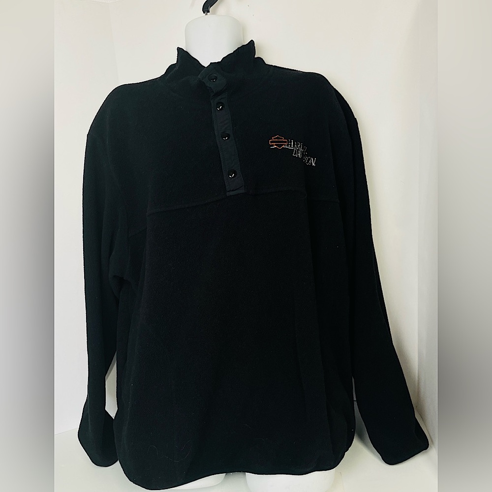 VTG Harley Davidson Men's black quarter button fleece jacket XXL